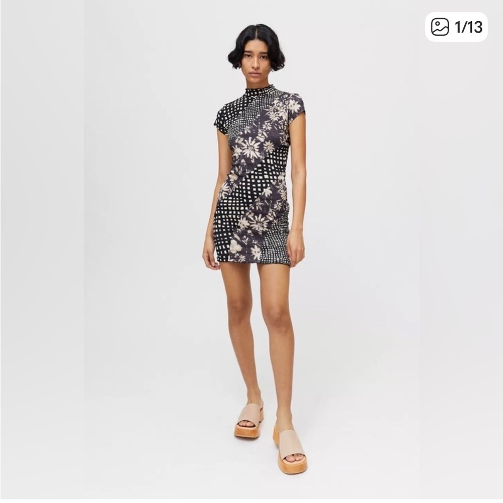 Urban Outfitters Nina Spliced patchwork stretchy Bodycon Mini Dress Patterned M